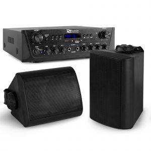 Power Dynamics 2-zone stereo geluidsinstallatie met speakerset zwart & versterker - Bluetooth - 200W