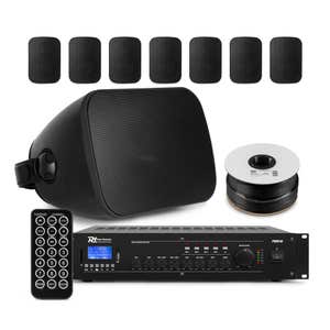 Power Dynamics professionele geluidsinstallatie werkplaats - 8x 100V speaker met versterker - Zwart