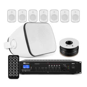 Power Dynamics professionele geluidsinstallatie werkplaats - 8x 100V speaker met versterker - Wit