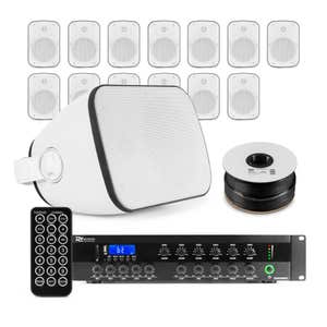 Power Dynamics professionele geluidsinstallatie - 14x speaker en 6-zone 100V versterker - Wit