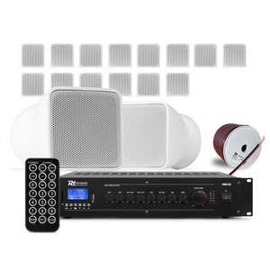 Power Dynamics complete geluidsinstallatie - 16 mini speakers voor winkel of kantoor - 100V - Wit